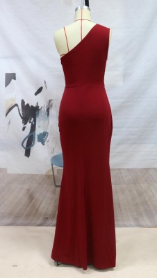 Winter Red One Shoulder Belted Formal Mermaid Evening Dress