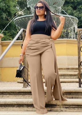 Winter Khaki Formal High Waist Straight Trousers