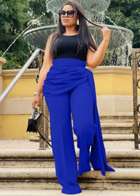 Winter Blue Formal High Waist Straight Trousers