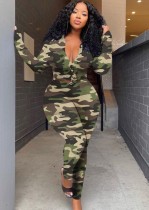 Winter Camo Print Tight Crop Top and Pants Wholesale Two Piece Clothing