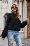 Winter Casual Solid Black Round Neck Loose Long Sleeve Pullover Sweater