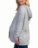 Winter Casual Light Gray Long Sleeve Split Pregenant Hoodies