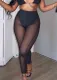 Spring Sexy Black Mesh See Through High Waist Skinny Pants
