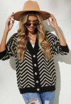 Winter Casual Black Stripes Button Up Long Sleeve Cardigan Sweater