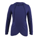 Winter Casual Blue Long Sleeve Split Pregenant Hoodies