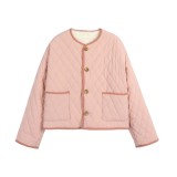 Winter Casual Pink Button Up Loose Fleece Coat