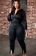 Winter Casual Black Zipper Long Sleeve Top And Pant Wholesale 2 Piece Outfits