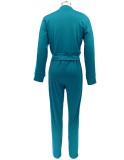 Winter Casual Blue Zipper Long Sleeve Top And Pant Wholesale 2 Piece Outfits