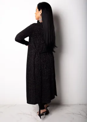 Winter Sexy Black Top And Pant And Long Rope 3 Piece Set