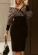 Winter Sexy Print Contrast Black Deep V Neck Long Sleeve Midi Dress