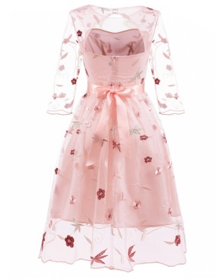 Spring Pink Floral Wedding Bridemaid Dress