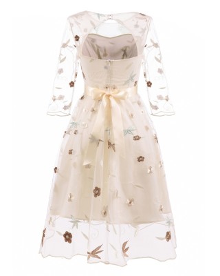 Spring Beige Floral Wedding Bridemaid Dress