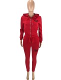 Winter Red Letter Print Hoody Jacket and Pants Two Piece Tracksuit