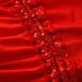 Spring Red Sequined Cut Out Halter Ruched Club Dress