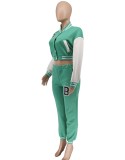 Spring Light Green Letter Print Baseball Jacket and Sweatpants Sportswear Vendors