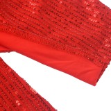 Spring Red Sequined Cut Out Halter Ruched Club Dress
