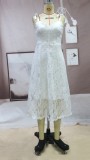 Summer White Lace Wedding Vintage Strap Bridemaid Dress
