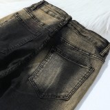 Winter Black Tie Dye High Waist Tight Jeans