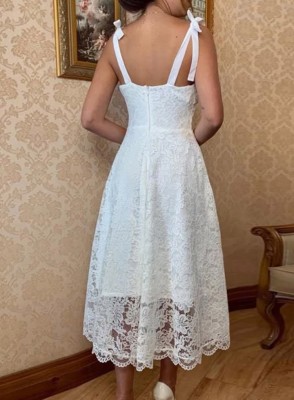 Summer White Lace Wedding Vintage Strap Bridemaid Dress