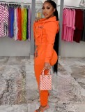 Winter Casual Orange Embroidered Long Sleeve Zipper Hoodies and Match Sweatpants Wholesale 2 Piece Sportwear Sets