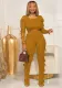 Spring Sexy Ginger Round Neck Hollow Out Backless Long SLeeve Crop Top and Match Pants wholesale Two Piece Sets