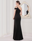 Spring Elegant Black One Shoulder High Slit Cocktail Eevening Dress