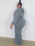 Winter Casual Plus Size Gray Long Sleeve Zipper Hoodies and Match Sweatpants Two Piece Set Tracksuit Vendors