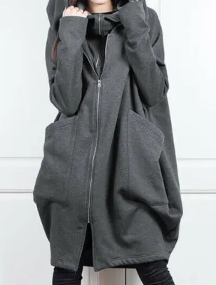 Winter Casual Gray Zipper Oversize Long Sleeve Loose Hoodies