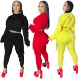 Fall Wholesale Jogger Suit Casaul Red Long Sleeve Crop Top and Match Pants Two Piece Set