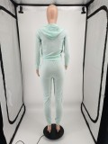 Winter Casual Mint Green Embroidered Long Sleeve Zipper Hoodies and Match Sweatpants Wholesale 2 Piece Sportwear Sets