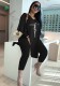 Fall Casual Black Embroidered Long Sleeve Oversize T-shirt and Tight Pants Wholesale Two Piece Clothing