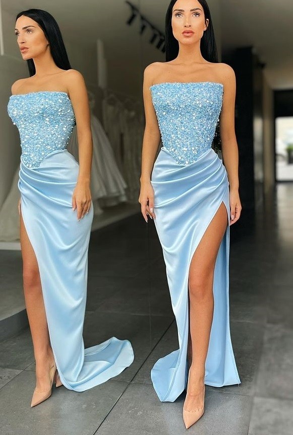 Summer Sexy Blue Off Shoulder Slit Long Dress