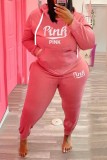 Winter Plus Size Sportwear Pink Print Long Sleeve Hoodies And Pant Wholesale Womens 2 Piece Sets