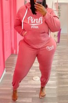 Winter Plus Size Sportwear Pink Print Long Sleeve Hoodies And Pant Wholesale Womens 2 Piece Sets