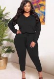 Winter Plus Size Black V Neck Long Sleeve Top And Pant Wholesale Two Piece Sets