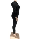 Winter Plus Size Sportwear Black Zipper Backside Print Long Sleeve Hoodies And Pant Wholesale 2 Piece Sets