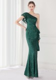 Summer Elegant Green One Shoulder Slit Cocktail Eevening Dress