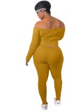 Winter Sexy Yellow Off Shoulder Knit Top And Leggings Wholesale Two Piece Sets