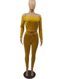 Winter Sexy Yellow Off Shoulder Knit Top And Leggings Wholesale Two Piece Sets