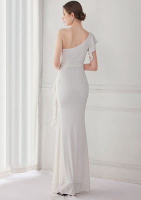 Summer Elegant White One Shoulder Slit Cocktail Eevening Dress