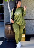 Spring Casual Green Print Slash Shoulder Shirt And Pant Wholesale Womens 2 Piece Sets