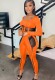 Spring Sexy Orange See Through Bandage Long Sleeve Top And Pant Wholesale Two Piece Clothing