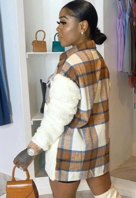 Winter Casual Plaid Print With Lambswool Long Sleeve Coat