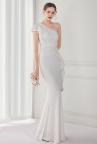 Summer Elegant White One Shoulder Slit Cocktail Eevening Dress