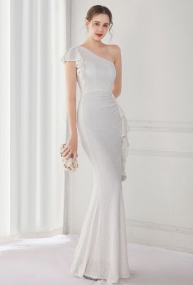 Summer Elegant White One Shoulder Slit Cocktail Eevening Dress