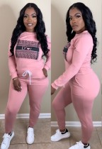 Spirng Casual Pink Print Round Neck Long Sleeve Top And Pant Cheap Wholesale Two Piece Sets
