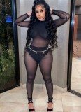 Spring Sexy Black See Through Long Sleeve Jumpsuit