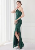 Summer Elegant Green One Shoulder Slit Cocktail Eevening Dress