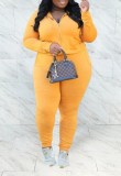 Winter Plus Size Sportwear Yellow Zipper Backside Print Long Sleeve Hoodies And Pant Wholesale 2 Piece Sets
