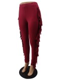 Spring Fashion Red Casual Tassels High Waist Pant